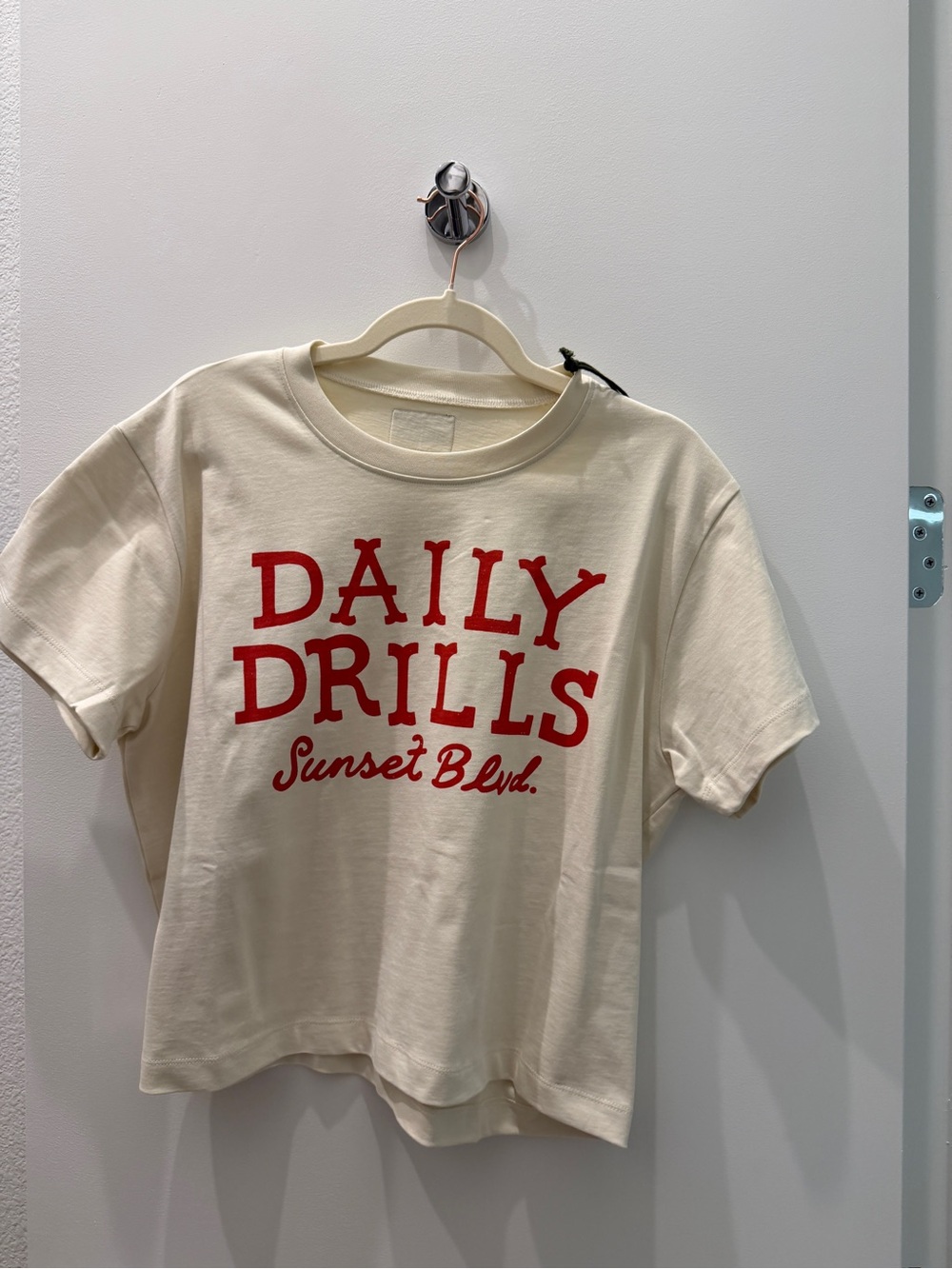 NWT - Daily Drills Sunset Blvd. Boxy Tee - Cream with Red Print - Picture 3 of 5